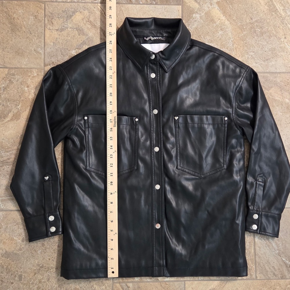 Juicy Couture Black‎ Faux Leather Shirt Jacket Heart Studs Womens S - Picture 4 of 9
